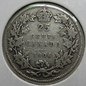 1906 large crown 25 cents
